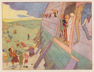 Nuh#39;un Gemisi: Yağmur (renkli litho) by Elmer Boyd Smith
