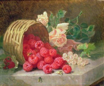 Ahududu ve beyaz kuş üzümü ile devrilmiş sepet by Eloise Harriet Stannard