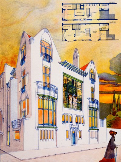 Ev Tasarımı, c.1905-6 (kağıt üzerine suluboya ve kalem) by Emiel van Averbeke
