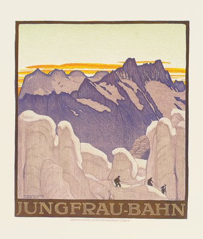 Jungfrau-Bahn, Jungfrau dağ demiryolunun reklamını yapan afiş (renkli lito) by Emil Cardinaux