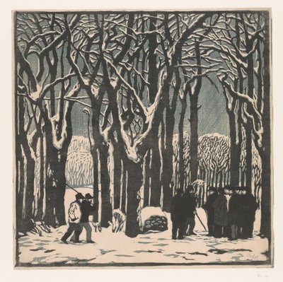 Erkekler bir kış ormanında by Emil Orlik (signed by artist)