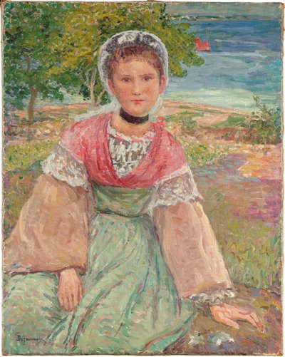 Young Bretonne, 1895 dolayları (tuval üzerine yağlı boya) by Emile Alfred Dezaunay