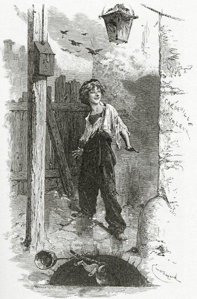 Gavroche, 19 ನೇ ಶತಮಾನ (bw ಕೆತ್ತನೆ) turk by Emile Antoine Bayard