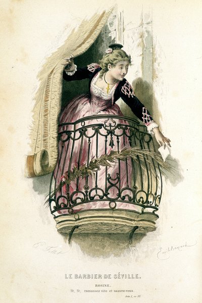 Rosine dans “” Le barbier de Seville”” - in “” Oeuvres complètes de Beaumarchais””, drawings by Emile Bayard, ed. Laplace Sanchez & cie, Paris by Emile Antoine Bayard
