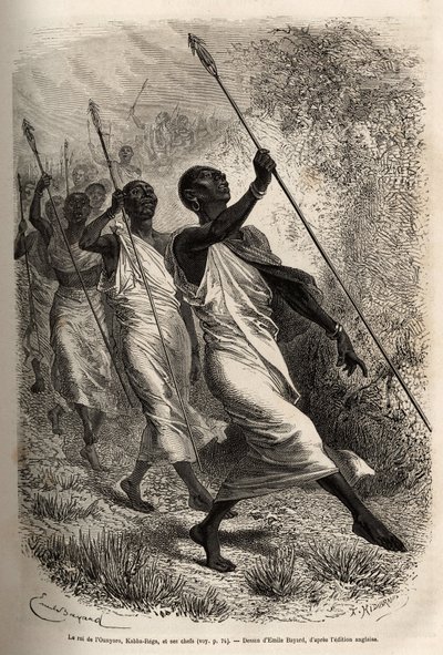 Ounyoro (Doğu Sudan) kralı Kabba Rega ve sarayının reislerinin resmi bir ziyaret için Sir Baker