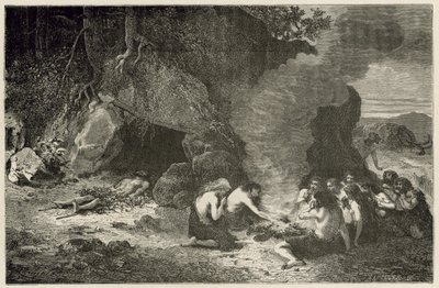 Büyük ayı ve mamut zamanında bir cenaze yemeği by Emile Antoine Bayard