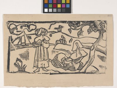 Deux Bretonnes (İki Breton Kadın) (tahta baskı) by Emile Bernard