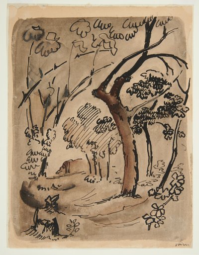 Ağaçlı Manzara, c. 1890-95 (kağıt üzerine kalem ve mürekkep) by Emile Bernard