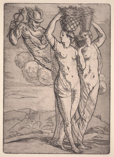 Merkür ve İki Kadın (gravür ve aquatint) by Emile Bernard