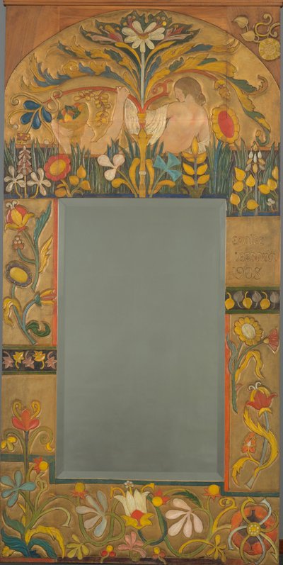 Bitkiler, çiçekler ve iki kadın figürü ile süslenmiş ayna çerçevesi, 1908 by Emile Bernard