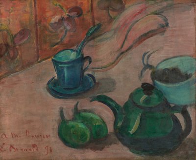 Çaydanlık, fincan ve meyve ile natürmort by Emile Bernard