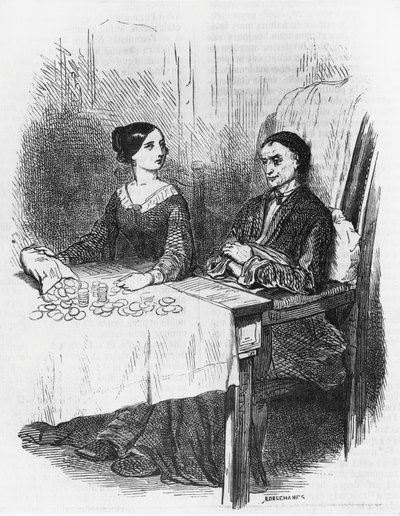 Eugenie Grandet için çizim, Honore de Balzac'ın (1799-1850) romanı, İnsan Komedisi adlı çok ciltli koleksiyondan, Emile Deschamps'ın gravürü (1822-1893) by Emile Deschamps
