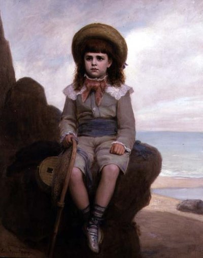 Karides ağı olan bir kayanın üzerindeki çocuk by Emile Dupont Zipcy