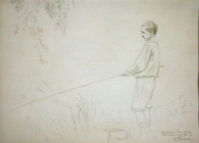 genç çocuk, balık tutma by Emile Friant