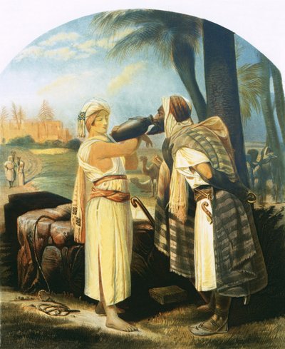Rebekah hizmetçiye bir içki verir by Emile Jean Horace Vernet