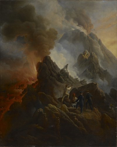 Patlayan Vezüv, Sanatçı ve Babası, Carle Vernet, Ön Planda., c. 1822 by Emile Jean Horace Vernet