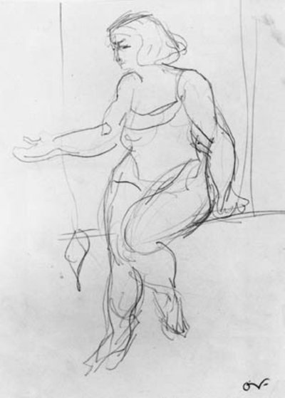 Trapezde oturan kadın akrobat. by Emile Othon Friesz
