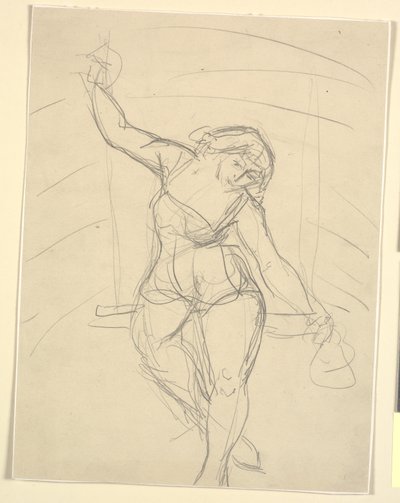 Trapez üzerinde oturan kadın sanatçı by Emile Othon Friesz