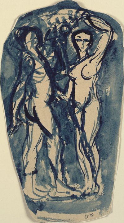 Ayakta duran iki çıplak figür (Adem ve Havva?). by Emile Othon Friesz