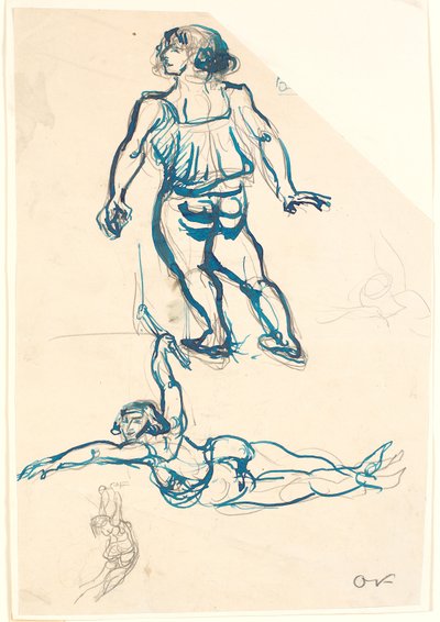 Trapez ve yürüyen bir dişi akrobatla ilgili üç çalışma. by Emile Othon Friesz
