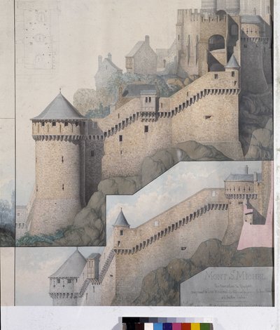 Kuzey Kulesi ve Mont Saint Michel Claudine Kulesi arasındaki machioulis manzarası. Emile Sagot