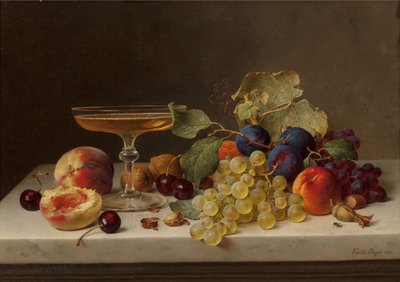Yaz Meyveleri ve Şampanya ile Natürmort, 1875. by Emilie Preyer
