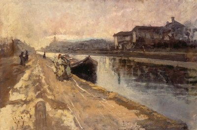 Naviglio kanalı boyunca halktan insanlar by Emilio Gola