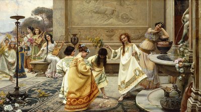 Fontinales: Çeşmeler Bayramı; Fontinales: Fete des Fontaines (tuval üzerine yağlı boya, biri imzalı, üç yatay panelli, t