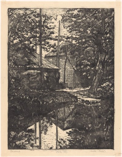 Su üzerinde çiftlik ve saman ahır by Emilius Wilhelmus Dehé (signed by artist)