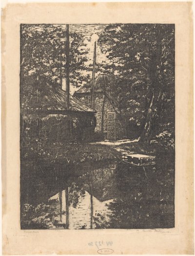 Su üzerinde çiftlik ve saman ahır by Emilius Wilhelmus Dehé (signed by artist)
