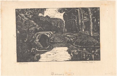 Ormandaki bir kanal üzerinde köprü by Emilius Wilhelmus Dehé (signed by artist)