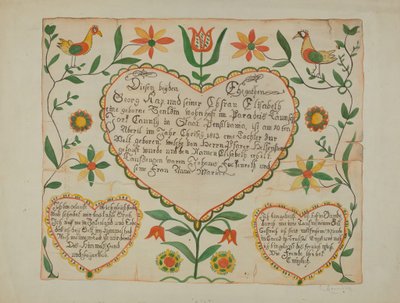 Fraktur - Doğum ve Vaftiz Belgesi by Emma M. Krumrine