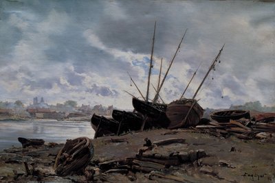 Tekneler Dieppe'de Mahsur Kaldı by Emmanuel Lansyer