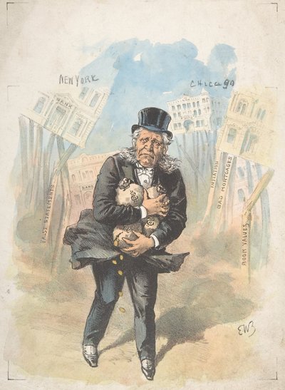 Bankalar Çökerken Para Çantalarını Elinde Tutan Adam, 19. yüzyılın sonları - 20. yüzyılın başlarında. by Emmanuel Wyttenbach