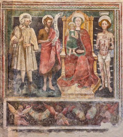 Madonna del Rosario ve Azizler, nefin sağ duvarı (fresk) by Enea Salmeggia