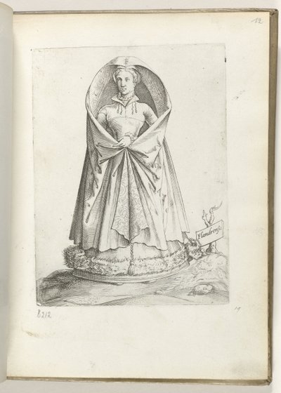 Flandre (nesne üzerindeki başlık) Een vrouw uit Vlaanderen, gekleed volgens de mode van ca. 1550 Çağdaş tüccarların tutumu (dizi başlığı) by Enea Vico
