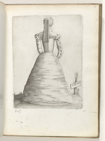 Galla mulier (nesne üzerindeki başlık) Fransa'dan evli bir kadın, yaklaşık 1550 modasına göre giyinmiş Diversarum gentium nostrae aetatis habitus (dizi başlığı) by Enea Vico