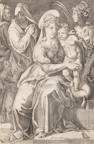 Aziz Anne ve Aziz Catherine ile Kutsal Aile, 1542, 1627-50 yayınlandı. by Enea Vico