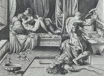 Vulcan Olarak Kucaklayan Venüs ve Mars, Ocağında Çalışıyor, 1543. by Enea Vico