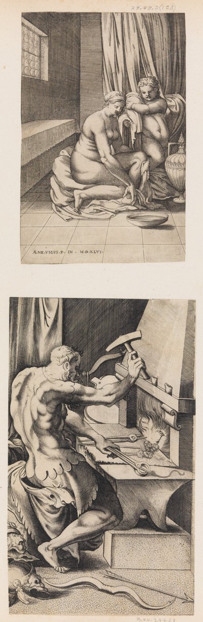 Venüs Tuvaletinde ve Vulcan Demir Demirhanesinde Çalışıyor, ca. 1546. by Enea Vico