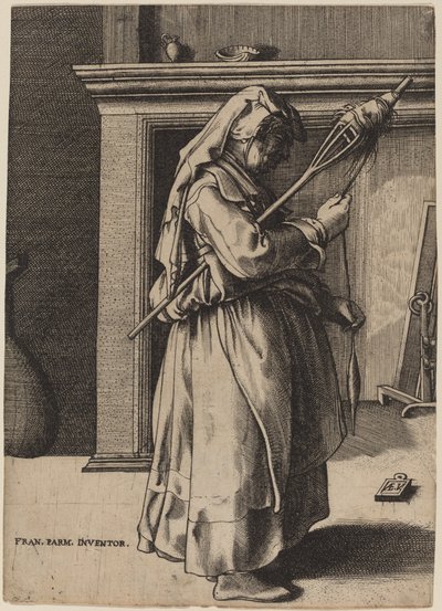 Bir Distaff ile Yaşlı Kadın by Enea Vico after Parmigianino