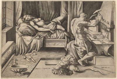 Ocağında Vulcan ile Yatan Venüs by Enea Vico after Parmigianino