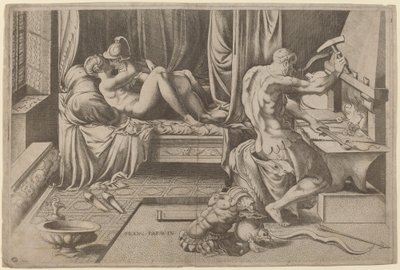 Venüs ve Mars, Ocağında Vulcan ile Kucaklaşıyor by Enea Vico after Parmigianino