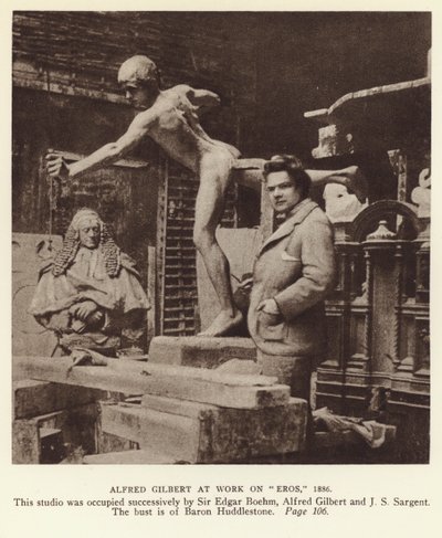 Alfred Gilbert, İngiliz heykeltıraş Eros üzerinde çalışırken by English Photographer