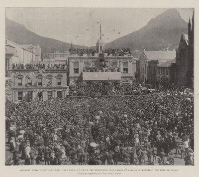 Boer Cumhuriyetlerini İlhak Etmek Lehine Kararın alındığı Cape Town Belediye Binası dışındaki Meclis by English Photographer