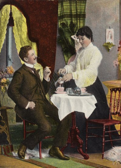Çift birlikte çay içiyor (chromolitho) by English Photographer
