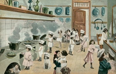 Mutfakta yemek pişiren kızlar (renkli fotoğraf) by English Photographer