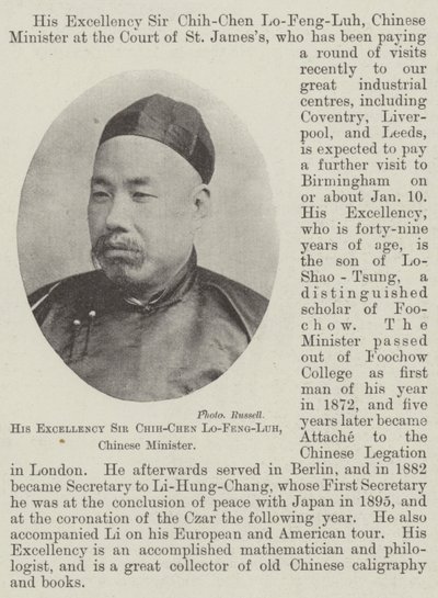 Ekselansları Sir Chih-Chen Lo-Feng-Luh, Çin Bakanı by English Photographer