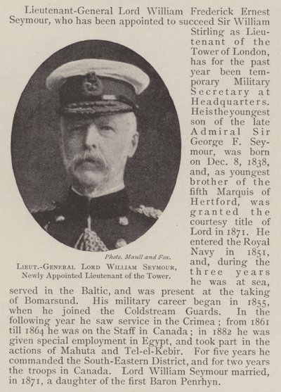 Korgeneral Lord William Seymour, Kule