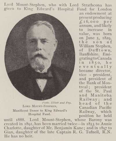 Lord Mount-Stephen, King Edwards Hastanesi Fonuna Cömert Bağışçı by English Photographer